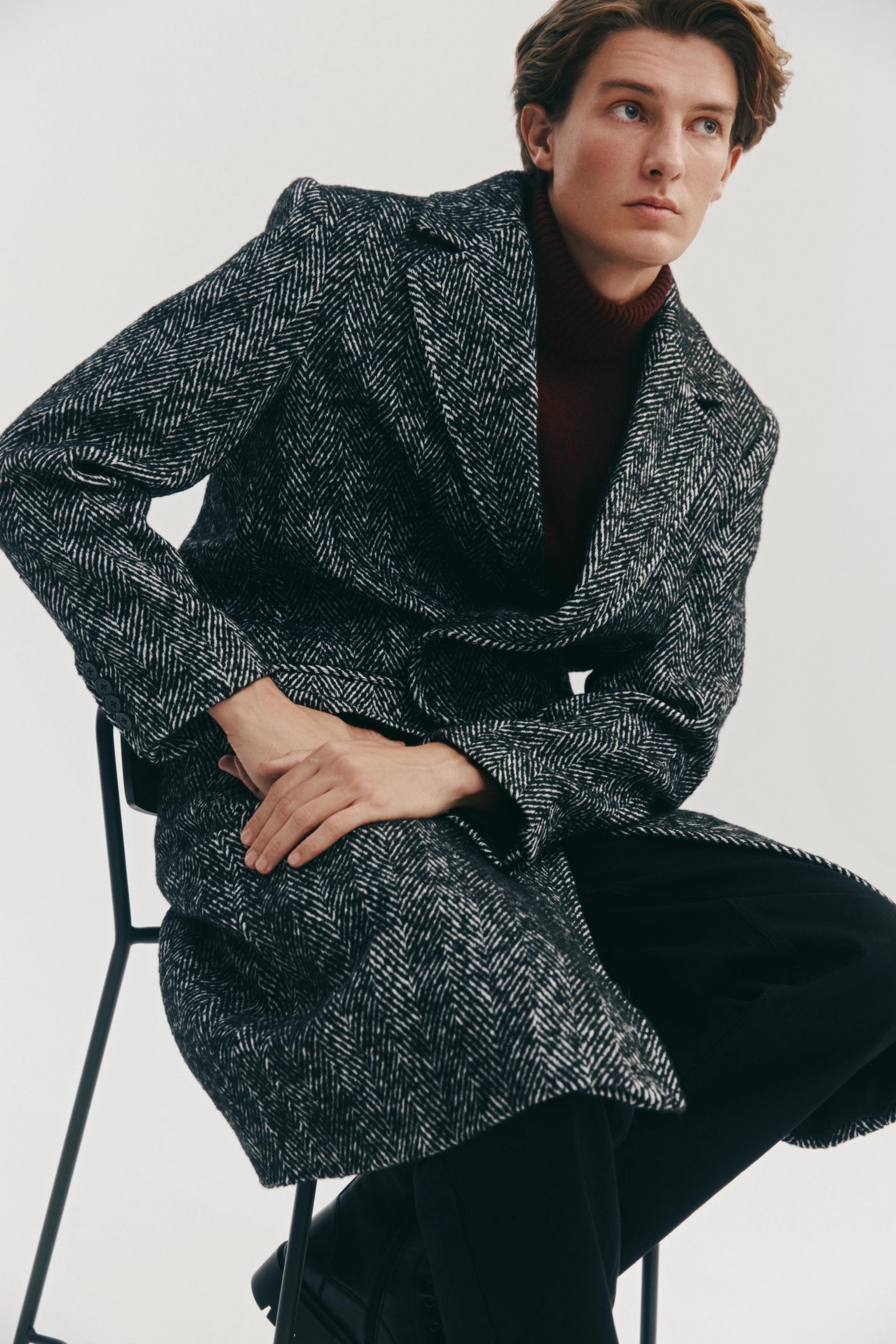 Пальто однобортное с принтом "herringbone"